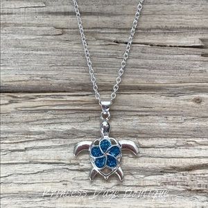 Blue Glitter‎ Turtle Necklace